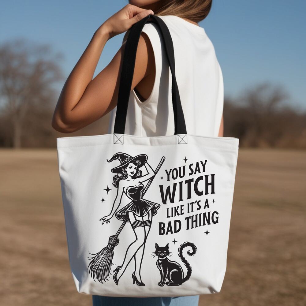 Sassy Pin-Up Witch Tote Bag - Picture 2 of 3